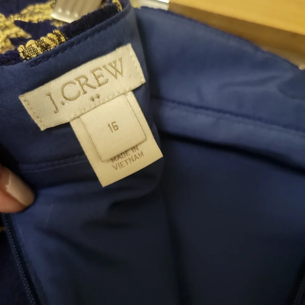 JCrew Navy &‎ Gold Brocade Wool Floral Skirt 16 Holiday Festive Party Preppy